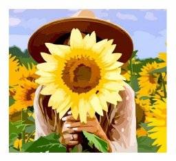Schilderdoek girl with sunflower | Rosa