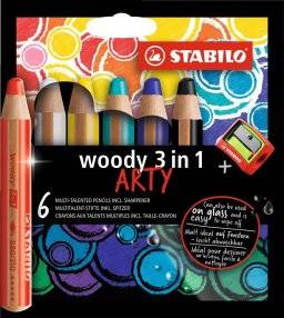 Woody set 6 kleuren + slijper | Stabilo