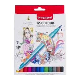 12 fineliner/brush pens | Bruynzeel