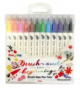 Brush signpen twin set 12kleuren | Pentel