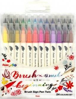 Brush signpen twin set 24kleuren | Pentel