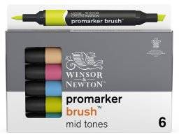 Brushmarkerset 6st. mid tones | Winsor & newton