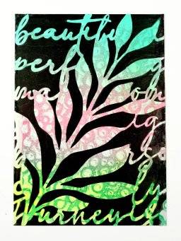 gelli arts stencil 5x7 leaves script 1308
