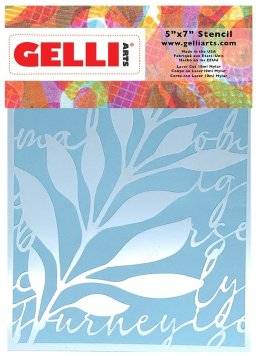 gelli arts stencil 5x7 leaves script 1308